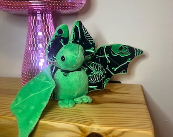 Handmade Halloween Bat Plush: Green Spooky Stuffed Animal