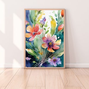 Floral Watercolor Printable Art | Floral Wall Art | Flower Digital Print | Colorful Flowers Wall Art | Botanical Wall Art | Floral Print
