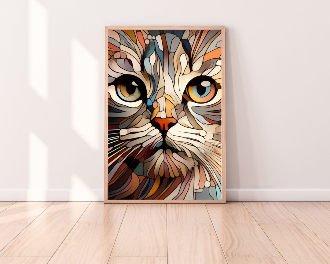 Abstract Cat Wall Art for Living Room Cat Print Cat Lover Gift for Cat