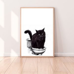 Badezimmer Druckbare Kunst | Katze Badezimmer Wandkunst | Tierärztin Wandkunst | Katzenliebhaber Wandkunst | Schwarze Katze Dekor | Schwarze Katze druckbare Kunst