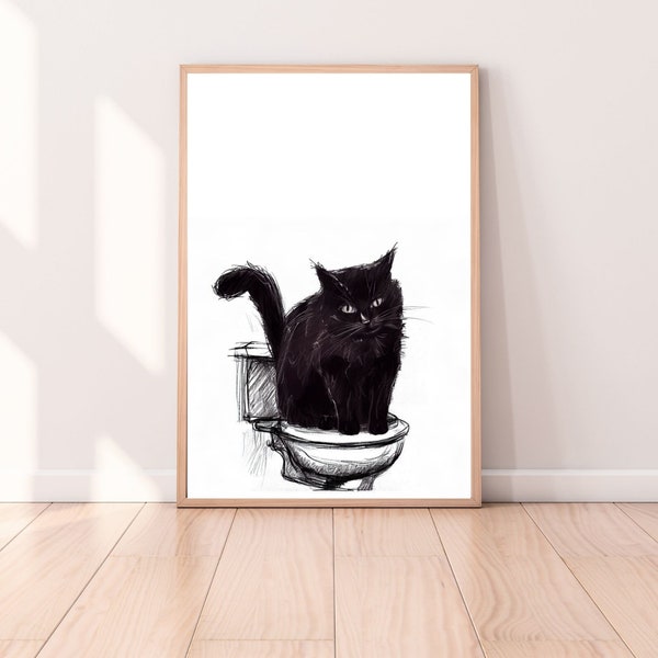 Bathroom Printable Art | Cat Bathroom Wall Art | Veterinary Wall Art | Cat Lover Wall Art | Black Cat Decor | Black Cat Printable Art