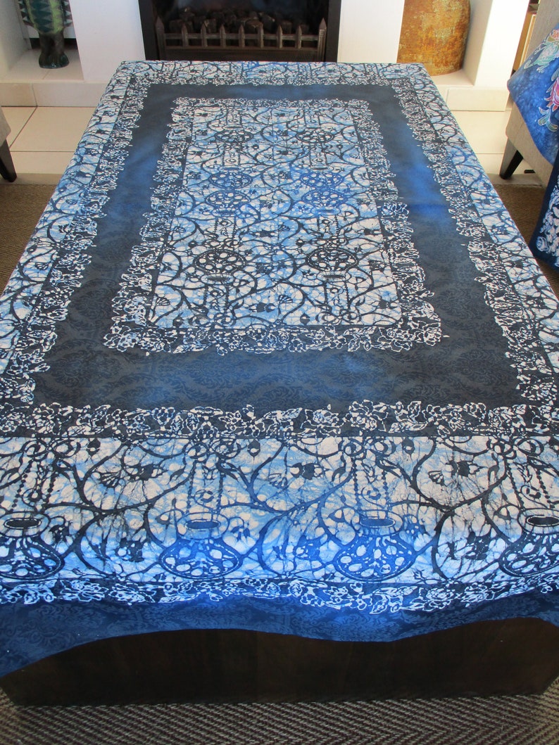 Classical Pattern in Blue authentic wax Batik table cloth rectangular