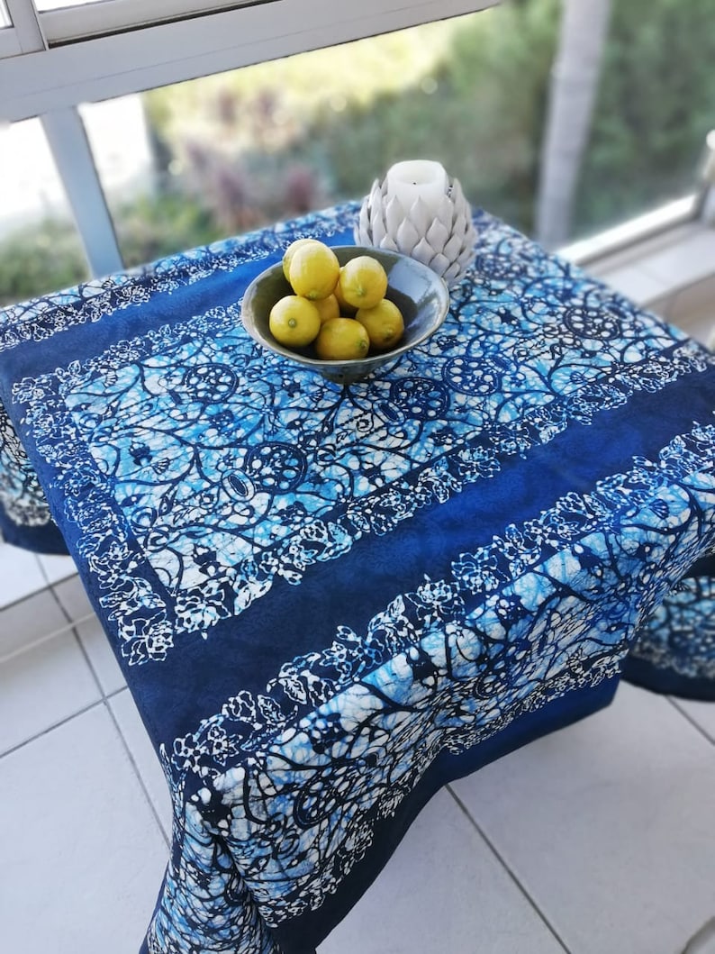 Classical Pattern in Blue authentic wax Batik table cloth rectangular
