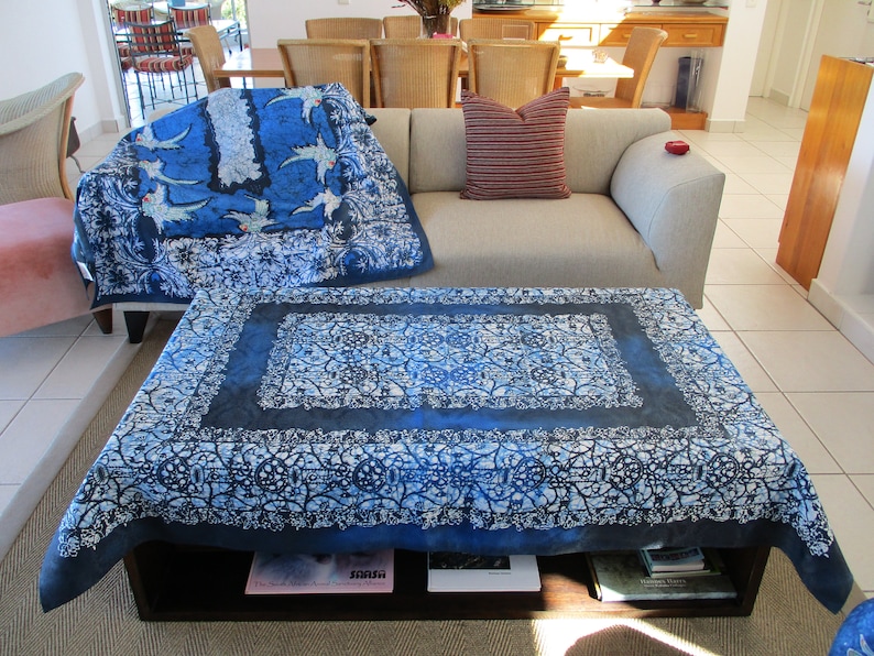Classical Pattern in Blue authentic wax Batik table cloth rectangular