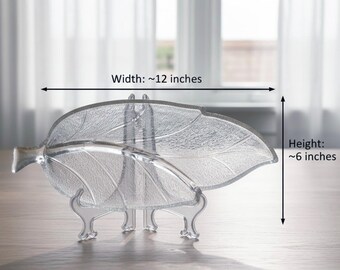 Vintage Botanical Leaf Shaped Relish Dish, 12.25" Long Glass Serving Tray, Mid-Century Fall Harvest Platter