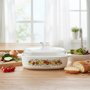 Jarra vintage Corning Coordinates LeRomarin de dos cuartos A-10-B con tapa