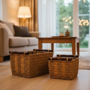 Vintage Wicker Baskets with Side Handles