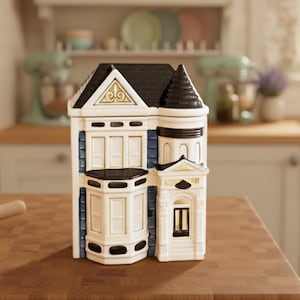 Vintage große Otagiri handbemalte viktorianische Haus Kanister