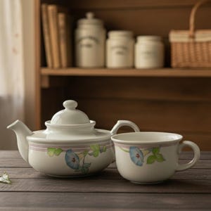 Vintage Tuscany Collection  Morning Glory pattern Single Serve Tea Pot and Cup