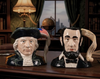 Vintage Papel Freelance Jumbo Coffee Mugs - 5" Tall x 5.75" Wide - Abraham Lincoln  & George Washington - Novelty Gift Mugs SOLD SEPARATELY