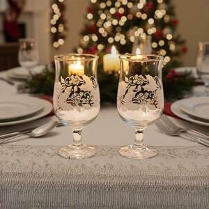 Two Vintage Libbey Holiday Accents Goblets embossed with Holly Leaves and Berries