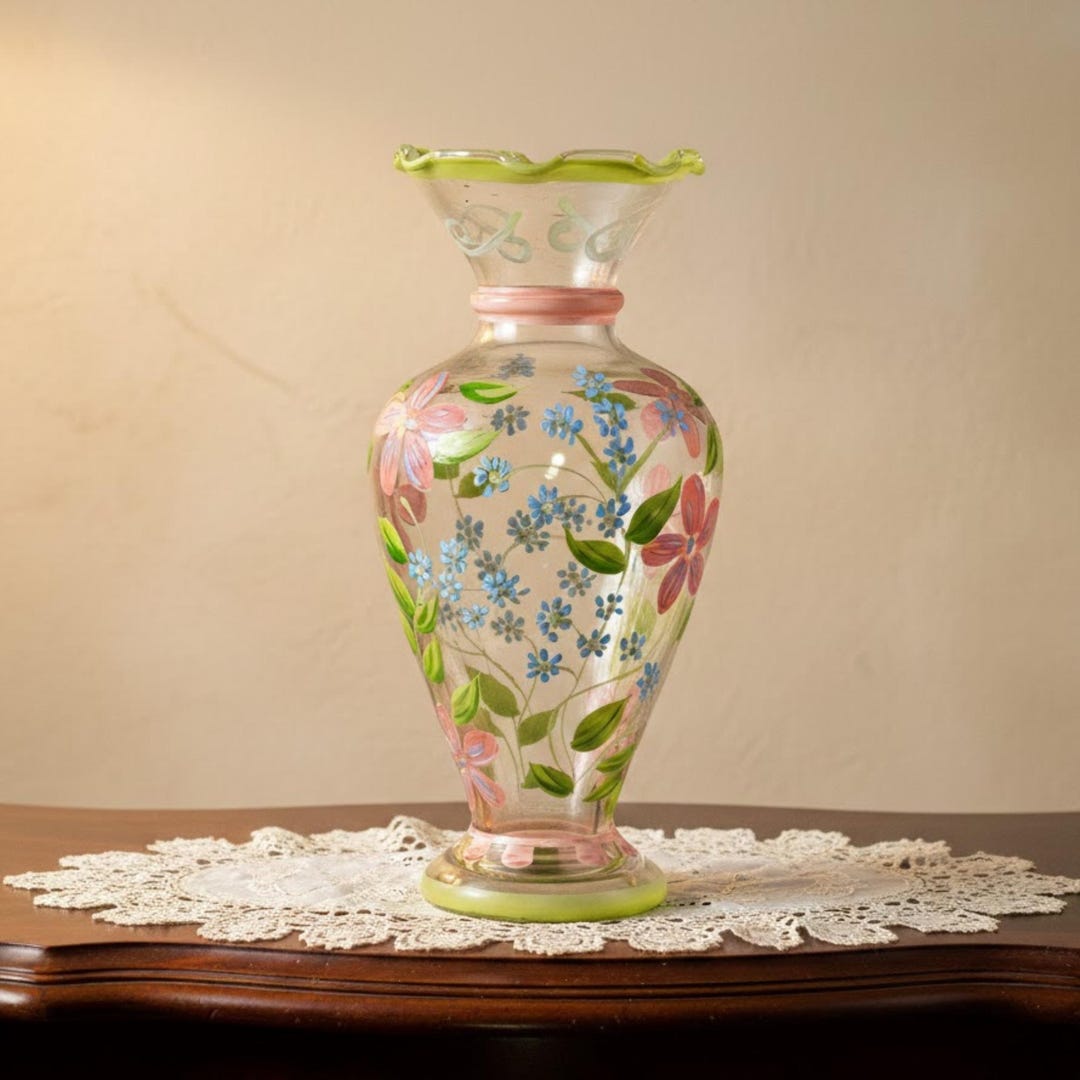 Vintage Tracy Porter Hand Painted Floral Glass Bud Vase - Scalloped Rim ...