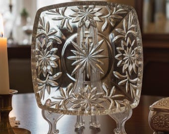 Antik Hazel Atlas fyrkantig pressglasskål