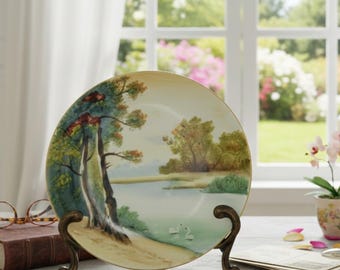 Vintage UCAGCO China handbemalter Teller mit Schwänen