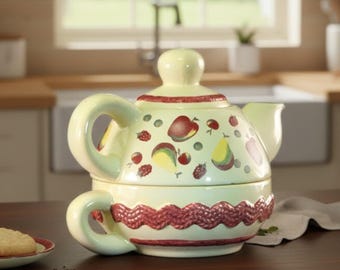 Vintage Twinings of London Tea For One Set - Stackable Teapot & Cup - 6" Tall