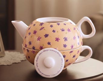 Vintage DaySpring Susan Wheeler Tea For One Set - 5" Teapot & Cup Floral Design