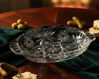 Vintage Anchor Hocking Early American Prescut (EAPC) Star of David 2-Section Relish Dish – 10" x 6"