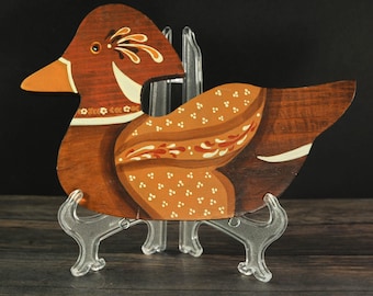 Arte popular de madera vintage con patos en la pared, decoración del hogar de mediados de siglo con aves acuáticas