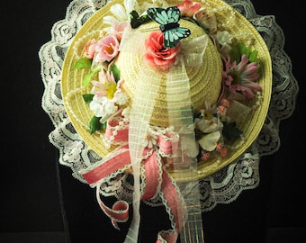 Hand Decorated Seven and a half inch Doll Hat or decoration