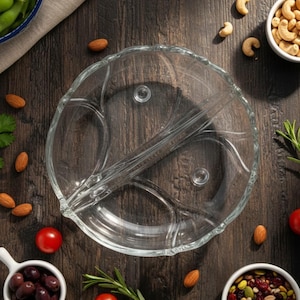 Vintage Viking Glass 3-Toed Relish Dish - Pine Tree Design Scalloped Edge Bowl - Clear Art Glass 3-Footed Candy Nut Dish 6.5"