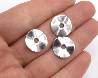 Wavy spacer beads zinc silver metal 15mm pm47 - Lot of 20/50 beads