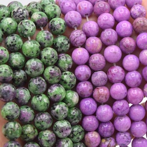 Natural gemstone beads Ø8mm medium orchid color and zoisite ruby, round gemstone in batches of 20/40 beads.
