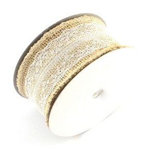 Ruban en Toile à Chanvre avec dentelle blanche  48mm Par lots de 2/4/6/8/10 mètres  RC201602