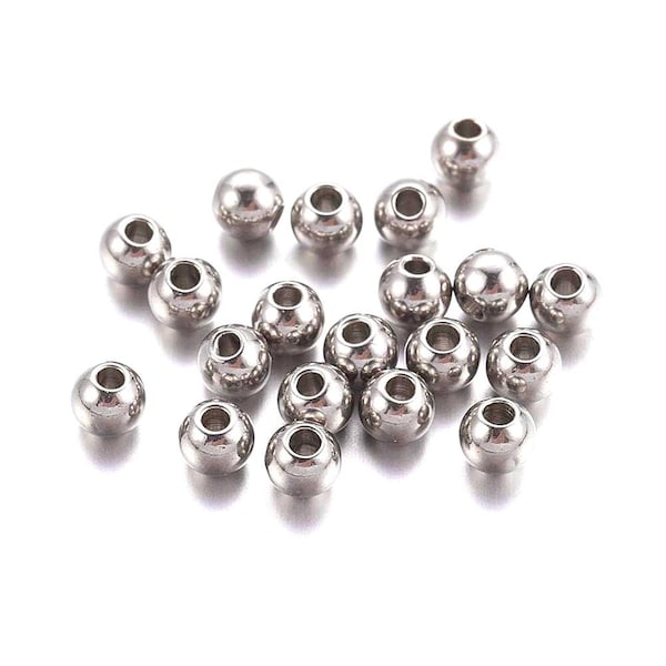 x20 perles rondes en acier inoxydable pleine de Ø 3mm -  4 mm - 5 mm - 6mm - x20 round beads of stainless steel  PM50