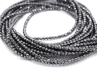 Round faceted hematite beads grade A black non-magnetic 3mm lot of 20/40 units