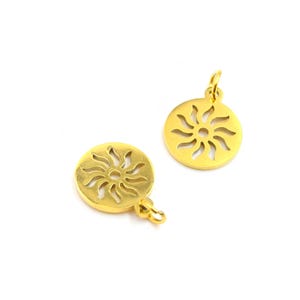 2 golden sun medal pendants in stainless steel