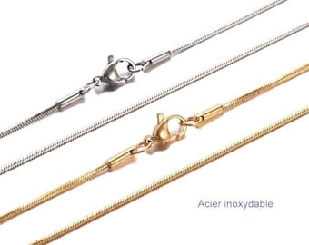 Set of 4 stainless steel snake chain necklaces, stainless steel/gold color, 17.7" (45 cm)