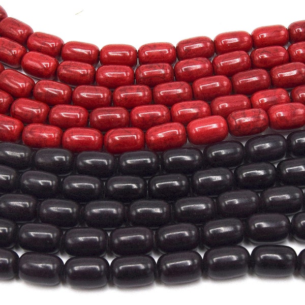 Perles barile howlite  12mm rouge/noire  par lot 10/20/40 perles