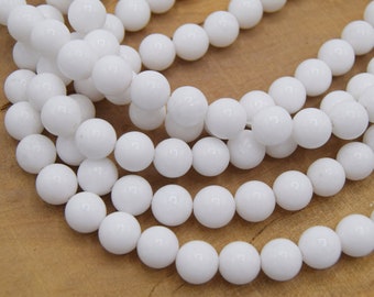 White jade beads Ø4mm/6mm/8mm round batch of 20/40/100 units