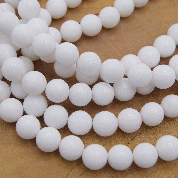 Perles jade blanc Ø4mm/6mm/8mm ronde lot de 20/40/100 unités