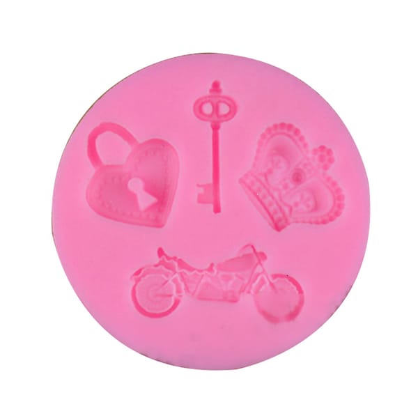 x1 Soft pink Silicone mold heart, crown, key, motorcycle, making jewelry in resin, fimo, cernit, polymer...