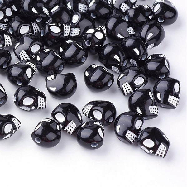 5 Perles Synthétiques Tête De Mort Turquoise Blanc 20mm - Marque Homemade, Référence 173234