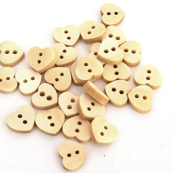 X100 Wooden heart buttons Couture Scrapbooking 13x15mm- 2 holes 63