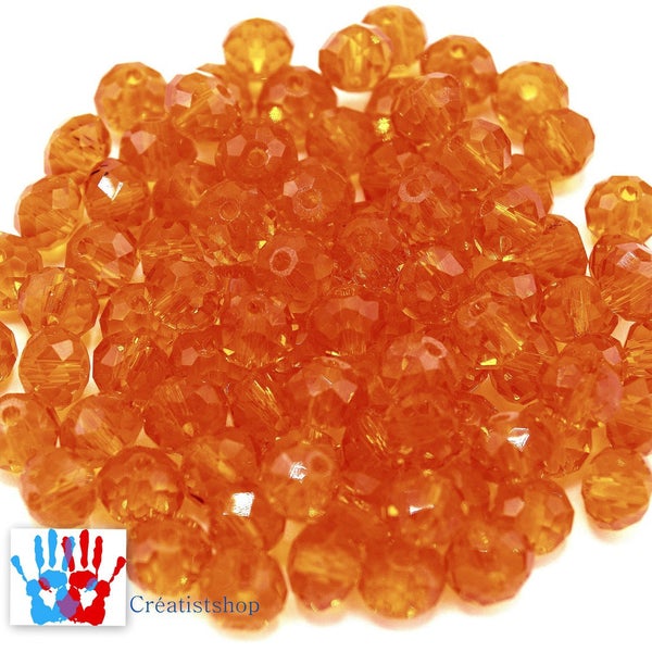 x100 Perles à Facettes  Verre octogonale orange citrouille 6x4mm PFO014