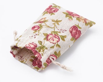 x2 Pochettes en polycoton motif fleur rose vintage - 14x10 cm  - rose - beige - vert