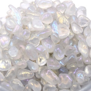 20 grs of holographic moonstones, rolled stone undrilled chips, pebble stone crystals, resin filling