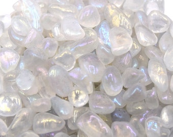 20 grs de pierres de lune holographique , pierre roulé  puces  non percés, cristaux de pierre cailloux, remplissage résine