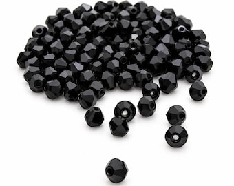Black 4mm Faceted Glass Biconve Beads – Pack of 100 Beads – DIY Jewelry Making