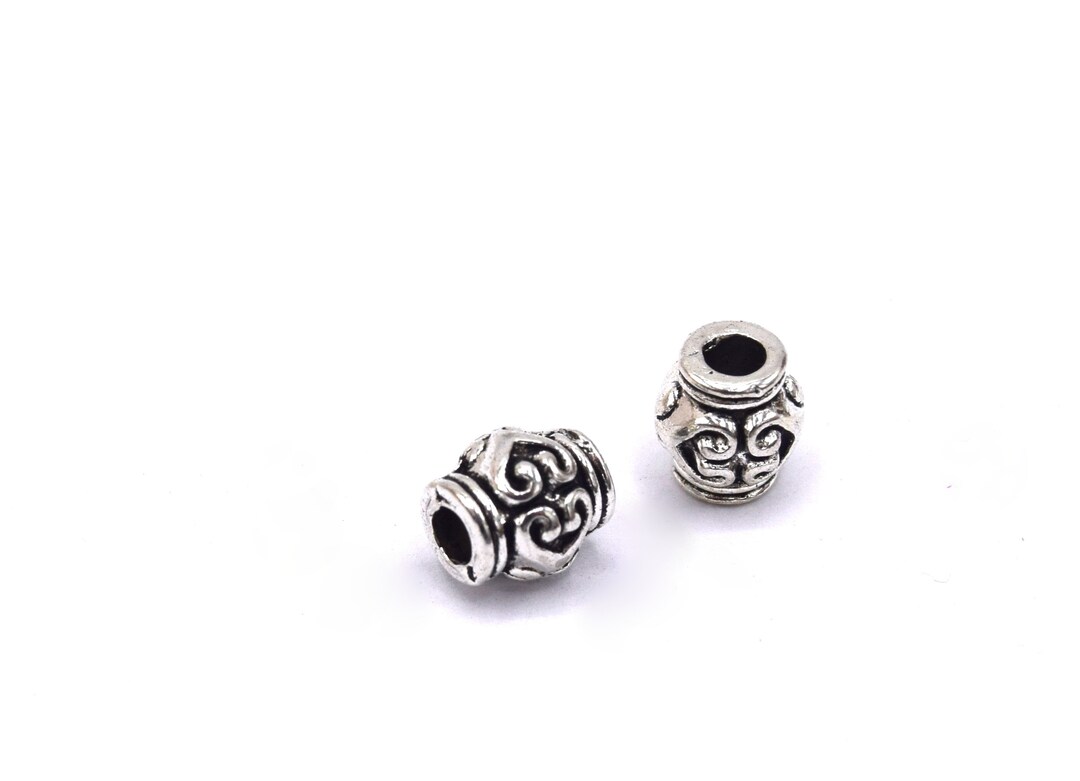 Lot De 25 Perles Argent Tibétain 7x6 Mm - Intercalaires Métal Argenté - Neuf