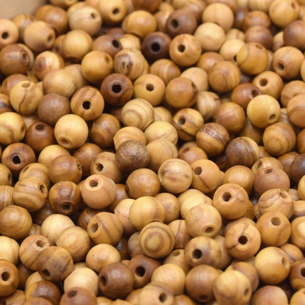 50 Perlen aus Olivenholz, 8 mm, natürlich, handgefertigt, rund – Perlen aus Olivenholz, 5/16 Zoll