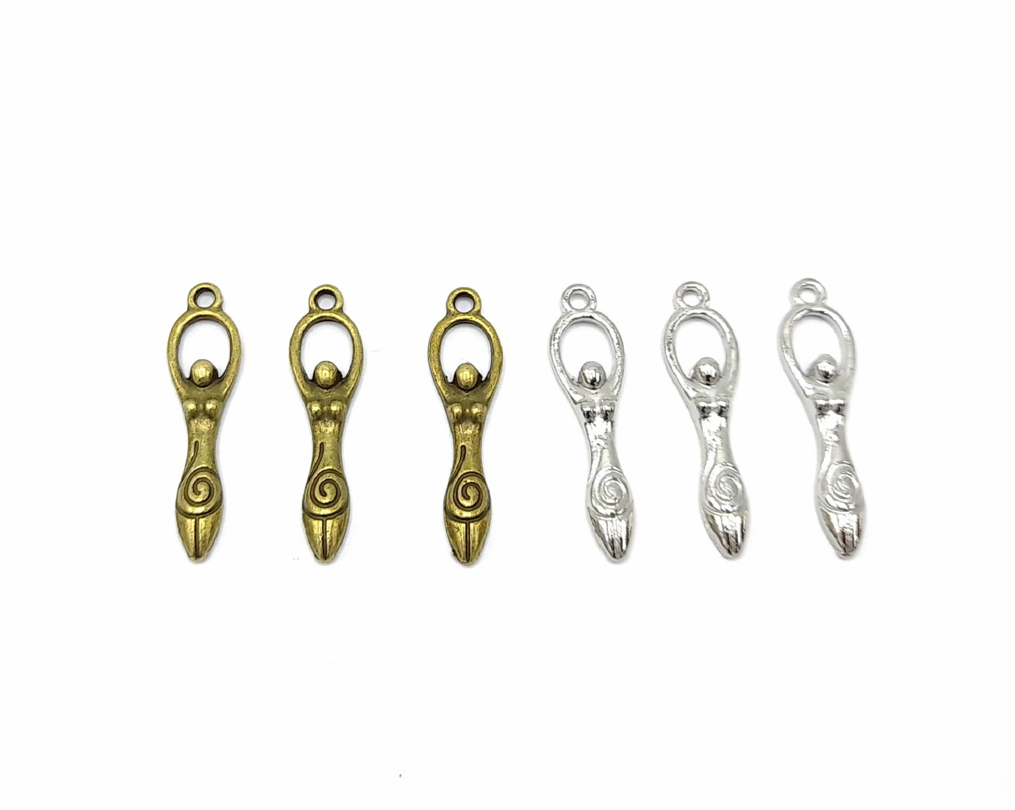 Set spiraalvormige hangers in de vorm van een vruchtbaarheidsgodin voor  vrouwen in zilver/brons, set van 6/10/20 stuks - B50 - Etsy België, image size:2000x1596