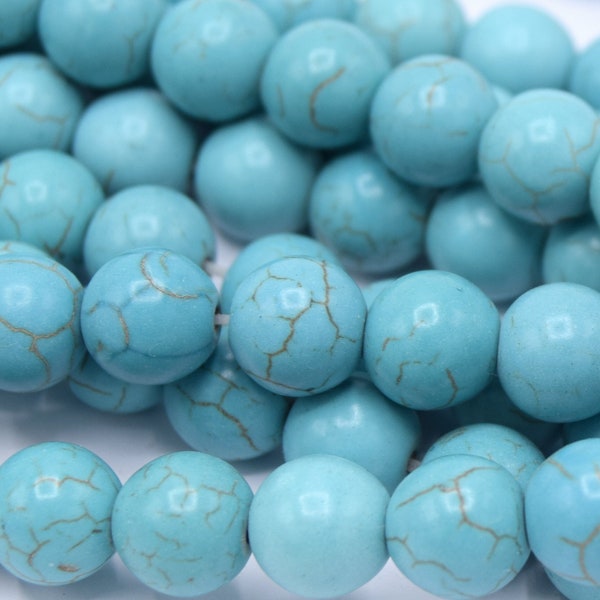 Perles rondes turquoise synthétique 10 mm - lot de 40 unités