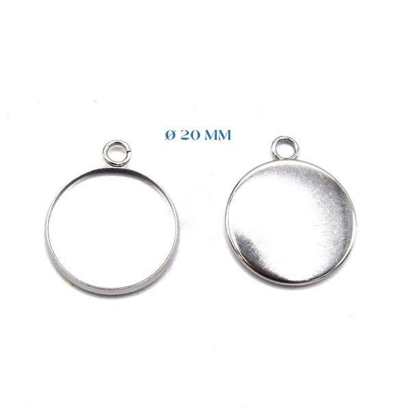 x 10 supports cabochons Ø20mm Pendentif plat rond acier inoxydable 304