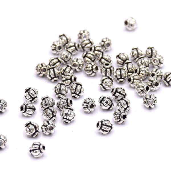 Perles lanterne en métal argenté 6mm, par lot de 20/40 unités
