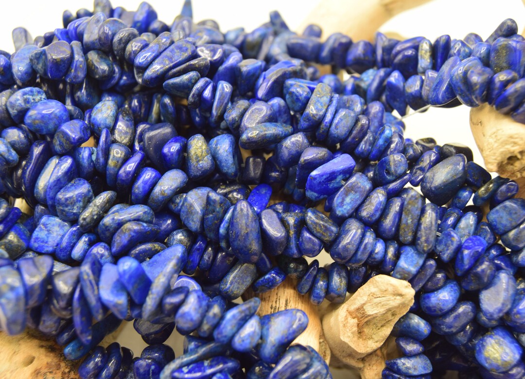 Lot De 30 Perles En Pierre Lapis Lazuli - Rocailles Chips 4-12mm Bleu Roi Nuit Doré - Neuf
