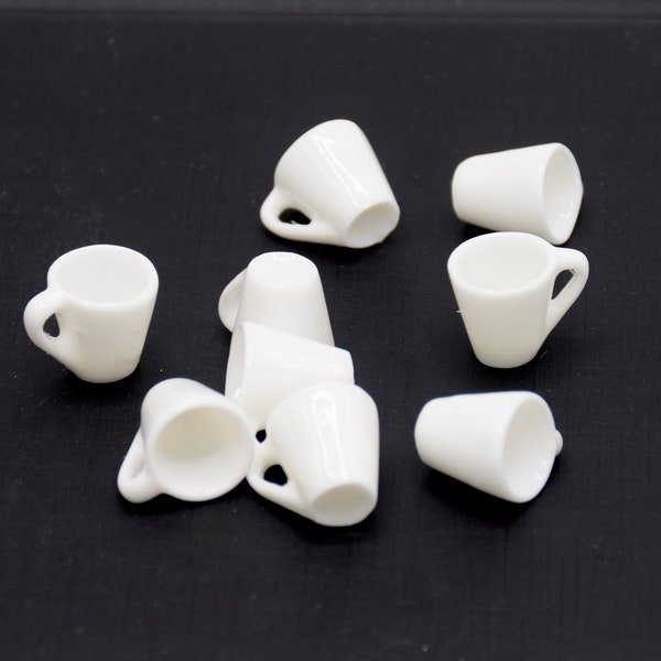 Tasse à thé miniature en résine,  blanc, 16mm,  accessoires pour décor de maison miniature 1:12 -  5 pcs / Set